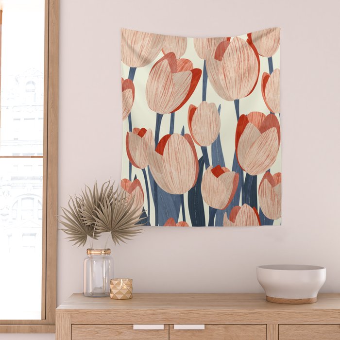 Flowers Tulips pattern Wall Tapestry Gallery Image 2