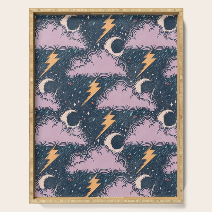 Stormy Night - midnight and lavender  Serving Tray Gallery Image 1