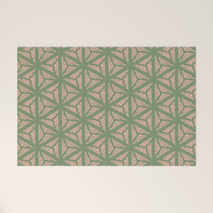 Threaded Geometric Green Peach Welcome Mat Gallery Image 1