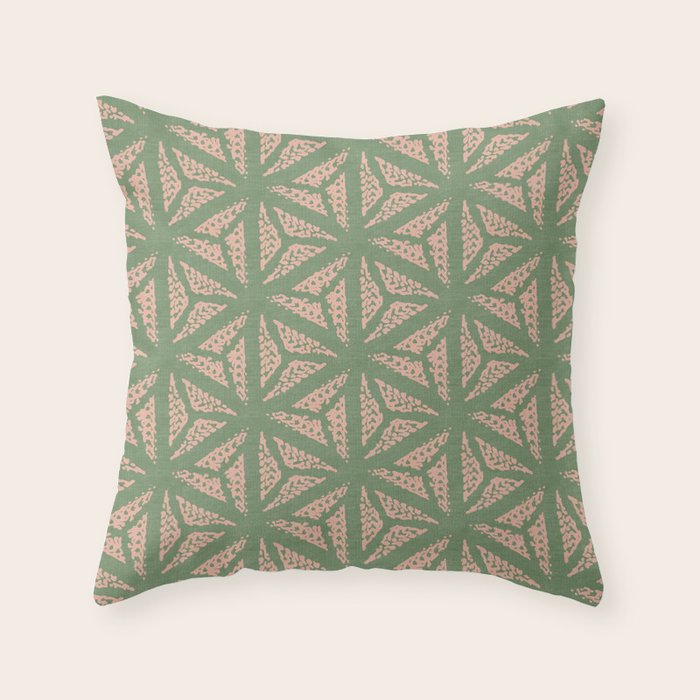 Threaded Geometric Green Peach Throw Pillow Gallery Image 6