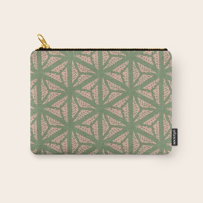 Threaded Geometric Green Peach Carry All Pouch Gallery Image 1