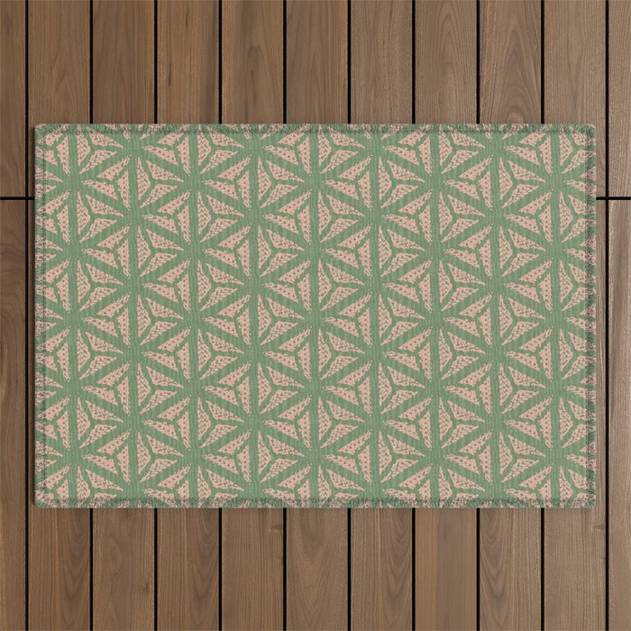 Threaded Geometric Green Peach Outdoor Rug Gallery Image 1