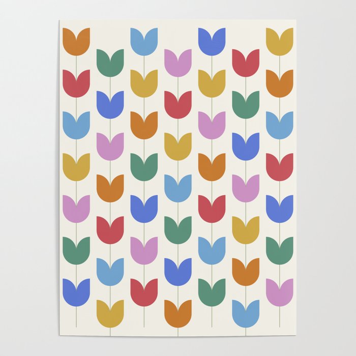 Spring Tulips IX Bright Rainbow Mid Century Flowers Poster Gallery Image 1