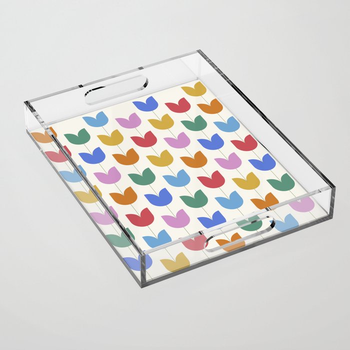 Spring Tulips IX Bright Rainbow Mid Century Flowers Acrylic Tray Gallery Image 1