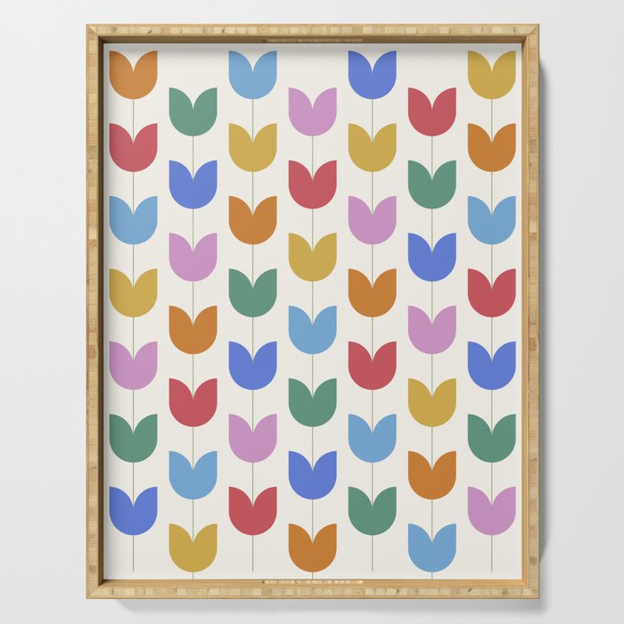 Spring Tulips IX Bright Rainbow Mid Century Flowers Serving Tray Gallery Image 1