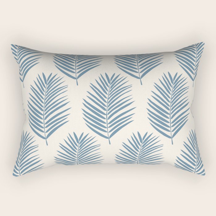 Palm Leaf Blue And Cream Rectangular Pillow Gallery Image 2