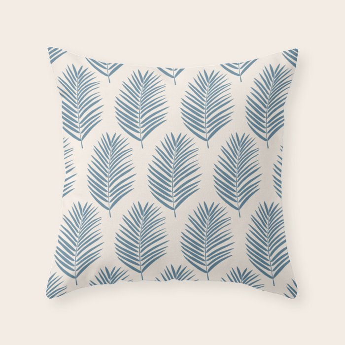 Palm Leaf Blue And Cream Throw Pillow Gallery Image 6