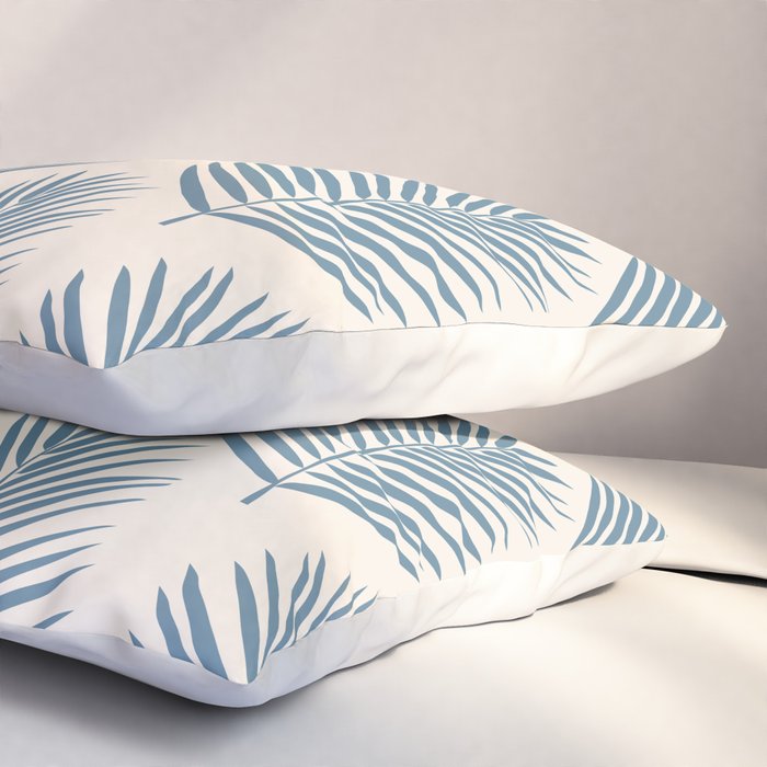 Palm Leaf Blue And Cream Pillow Sham Gallery Image 3