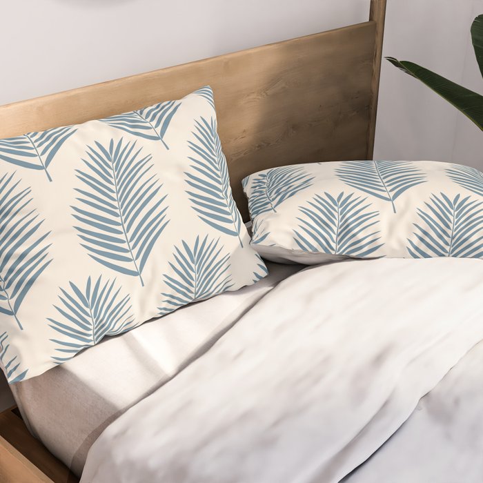 Palm Leaf Blue And Cream Pillow Sham Gallery Image 2