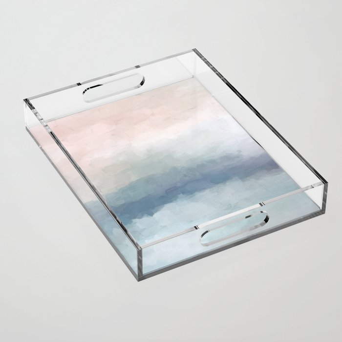 Atlantic Ocean Sunrise III - Blush Pink Mint Sky Baby Blue Abstract Sky Art Water Clouds Painting Acrylic Tray Gallery Image 1