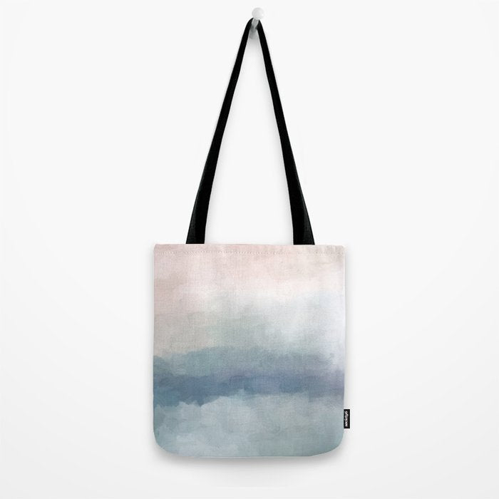 Atlantic Ocean Sunrise III - Blush Pink Mint Sky Baby Blue Abstract Sky Art Water Clouds Painting Tote Bag Gallery Image 2