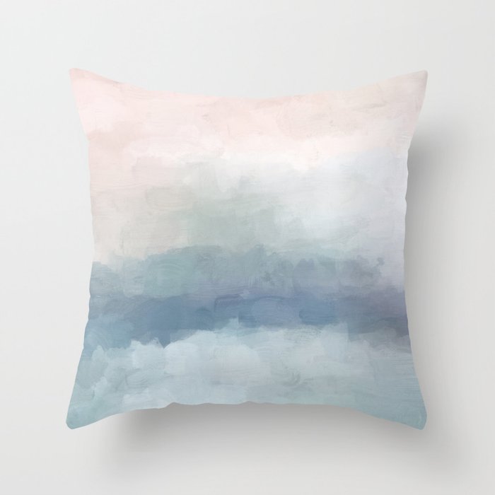 Atlantic Ocean Sunrise III - Blush Pink Mint Sky Baby Blue Abstract Sky Art Water Clouds Painting Throw Pillow Gallery Image 1