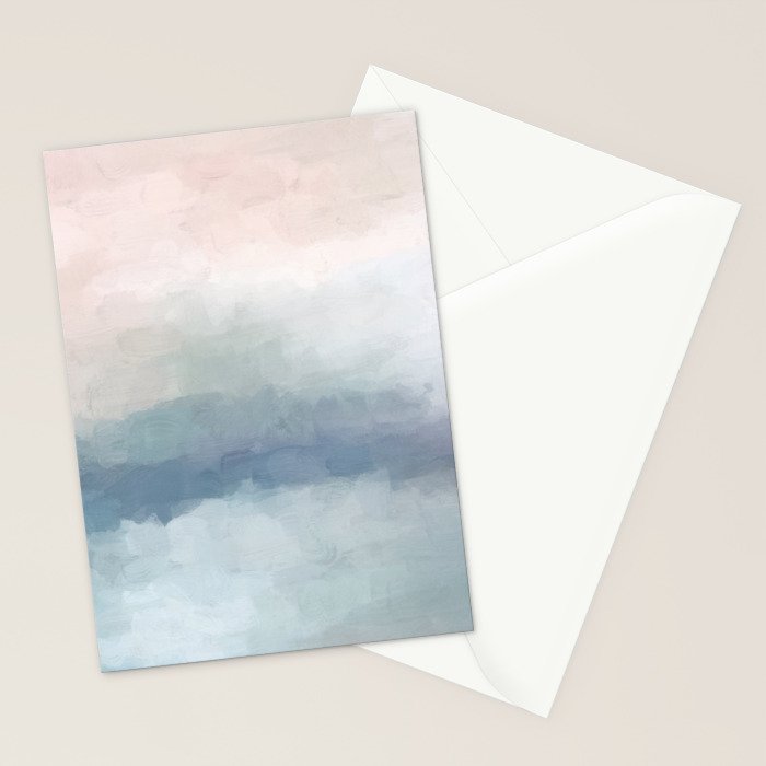 Atlantic Ocean Sunrise III - Blush Pink Mint Sky Baby Blue Abstract Sky Art Water Clouds Painting Stationery Card Gallery Image 2