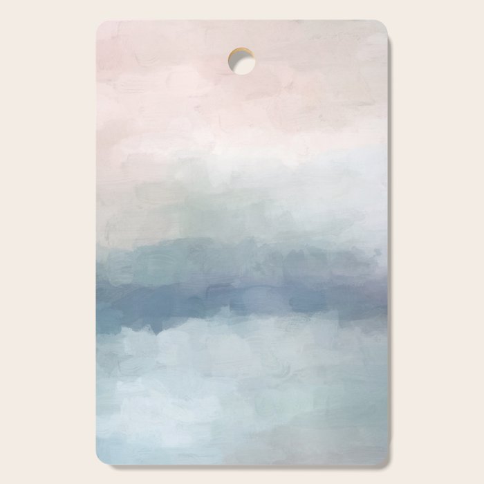 Atlantic Ocean Sunrise III - Blush Pink Mint Sky Baby Blue Abstract Sky Art Water Clouds Painting Cutting Board Gallery Image 1