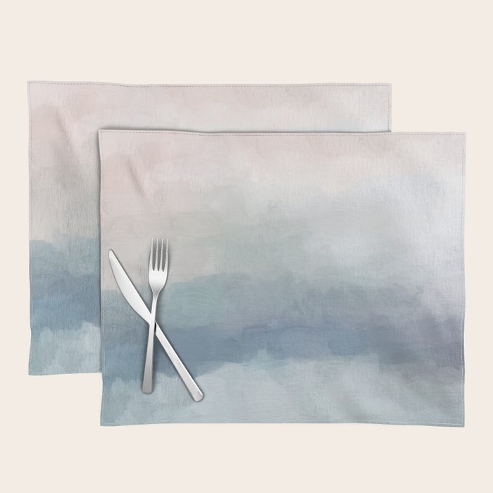 Atlantic Ocean Sunrise III - Blush Pink Mint Sky Baby Blue Abstract Sky Art Water Clouds Painting Placemat Gallery Image 1