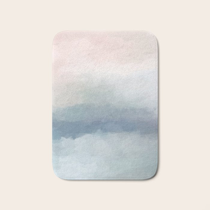 Atlantic Ocean Sunrise III - Blush Pink Mint Sky Baby Blue Abstract Sky Art Water Clouds Painting Bath Mat Gallery Image 1