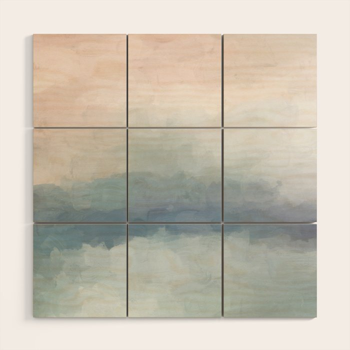 Atlantic Ocean Sunrise III - Blush Pink Mint Sky Baby Blue Abstract Sky Art Water Clouds Painting Wood Wall Art Gallery Image 1
