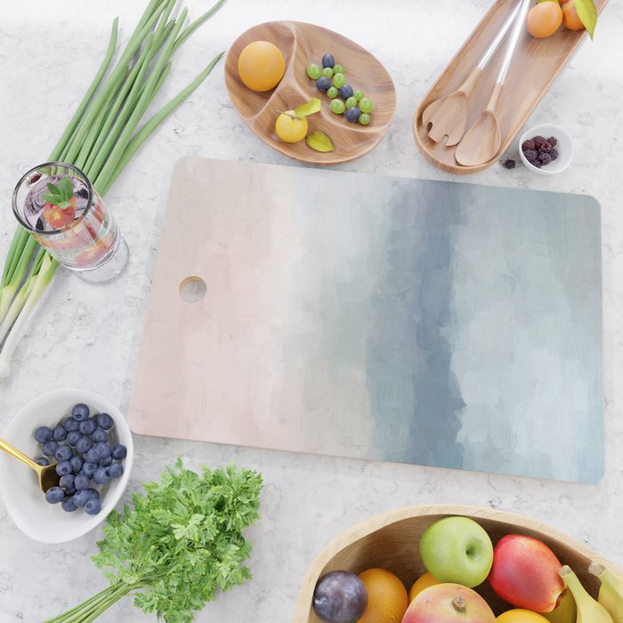 Atlantic Ocean Sunrise III - Blush Pink Mint Sky Baby Blue Abstract Sky Art Water Clouds Painting Cutting Board Gallery Image 2