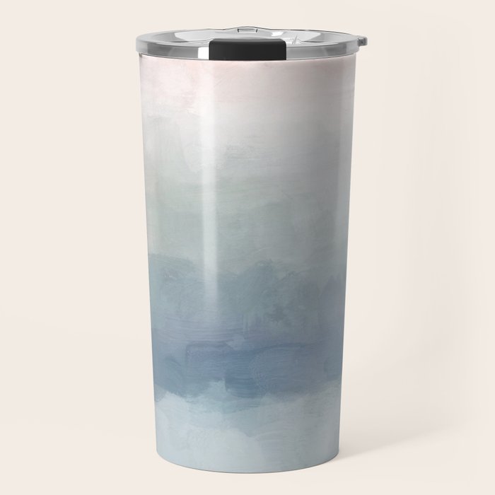 Atlantic Ocean Sunrise III - Blush Pink Mint Sky Baby Blue Abstract Sky Art Water Clouds Painting Travel Mug Gallery Image 1