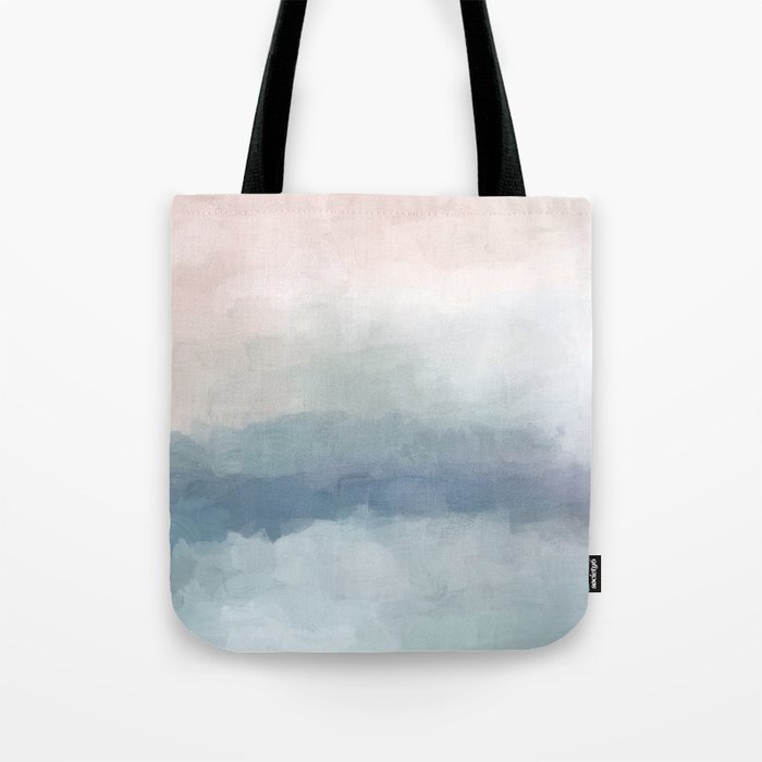Atlantic Ocean Sunrise III - Blush Pink Mint Sky Baby Blue Abstract Sky Art Water Clouds Painting Tote Bag Gallery Image 1