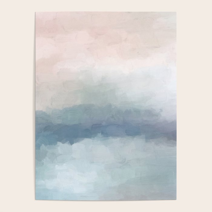 Atlantic Ocean Sunrise III - Blush Pink Mint Sky Baby Blue Abstract Sky Art Water Clouds Painting Poster Gallery Image 1