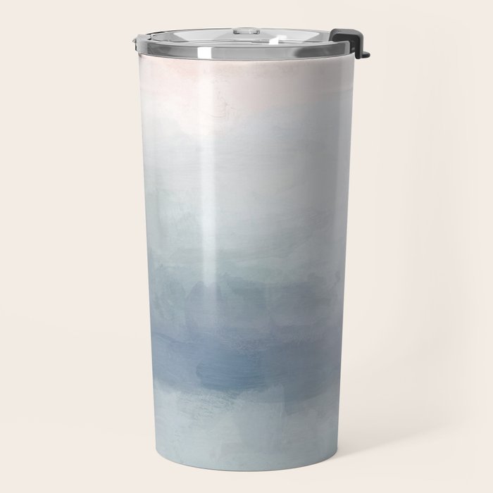 Atlantic Ocean Sunrise III - Blush Pink Mint Sky Baby Blue Abstract Sky Art Water Clouds Painting Travel Mug Gallery Image 2