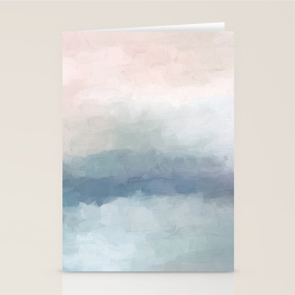 Atlantic Ocean Sunrise III - Blush Pink Mint Sky Baby Blue Abstract Sky Art Water Clouds Painting Stationery Card Gallery Image 1