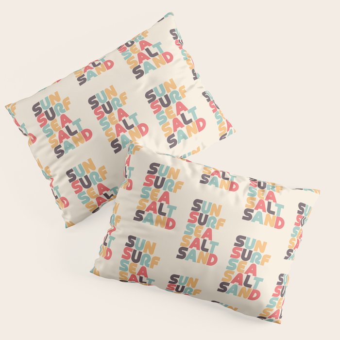 Sun Surf Sea Salt Sand Typography - Retro Rainbow Pillow Sham Gallery Image 1