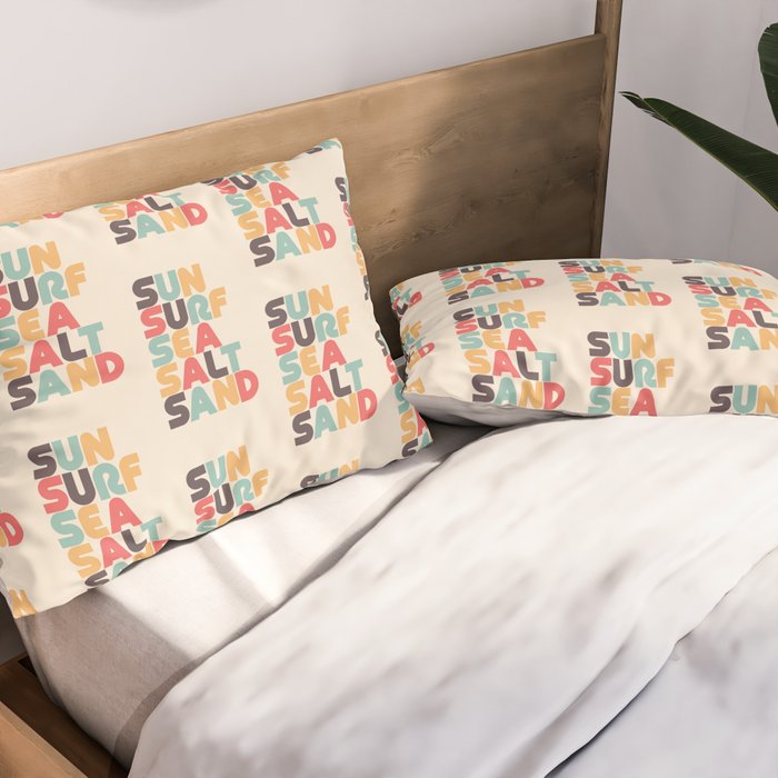Sun Surf Sea Salt Sand Typography - Retro Rainbow Pillow Sham Gallery Image 2