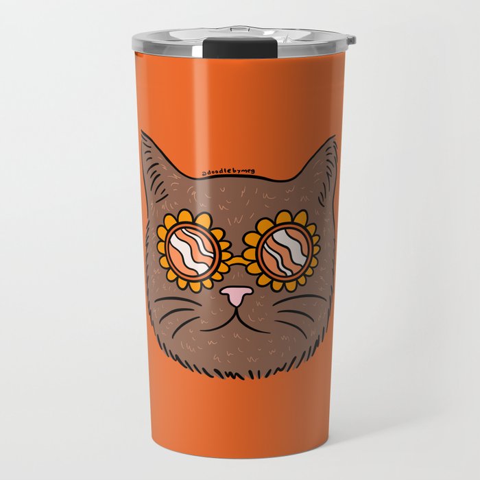 Brown Groovy Cat Travel Mug Gallery Image 1