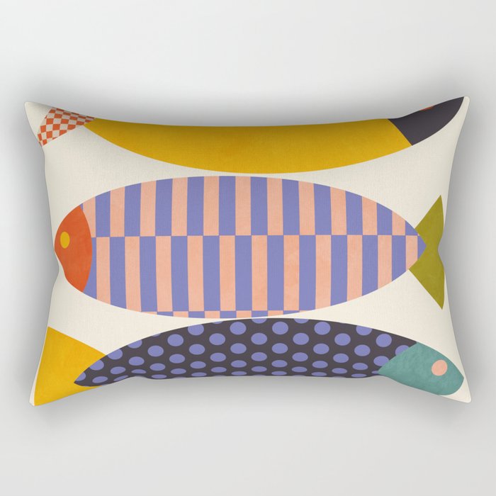 mid century abstract fishes Rectangular Pillow Gallery Image 2
