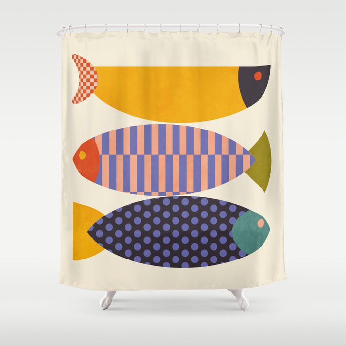 mid century abstract fishes Shower Curtain Gallery Image 1