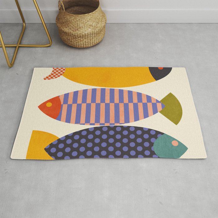 mid century abstract fishes Rug Gallery Image 1