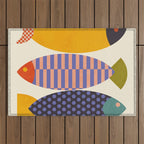 mid century abstract fishes Outdoor Rug Gallery Image 1