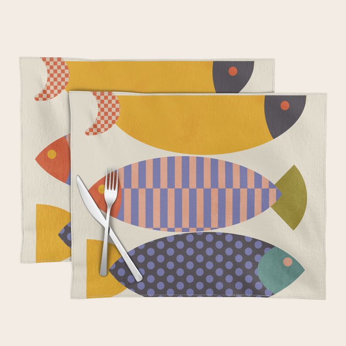 mid century abstract fishes Placemat Gallery Image 1