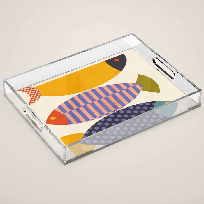 mid century abstract fishes Acrylic Tray Gallery Image 1