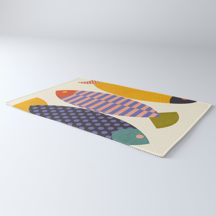 mid century abstract fishes Rug Gallery Image 3