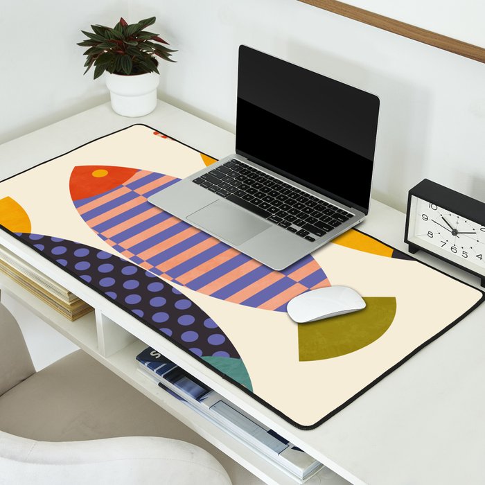 mid century abstract fishes Desk Mat Gallery Image 2