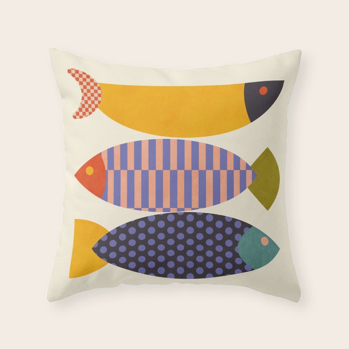 mid century abstract fishes Throw Pillow
