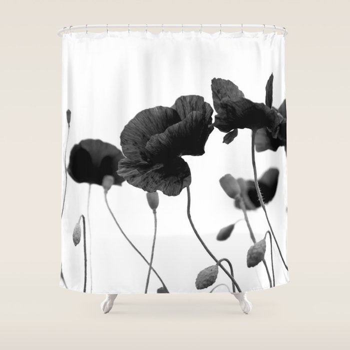 Poppy (black and white) Shower Curtain Gallery Image 1