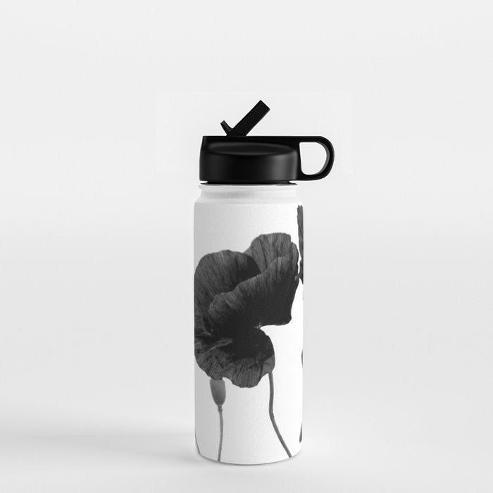 Poppy (black and white) Water Bottle Gallery Image 1