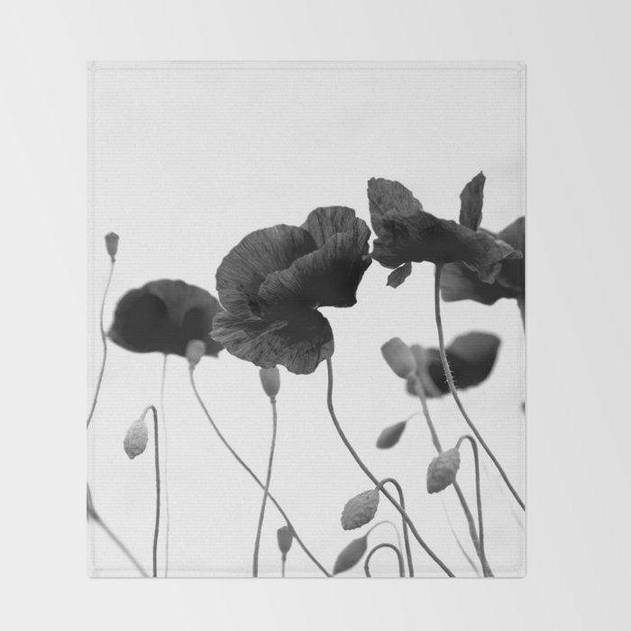 Poppy (black and white) Throw Blanket Gallery Image 2