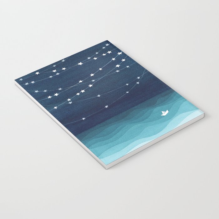 Garlands of stars, watercolor teal ocean Notebook Gallery Image 3