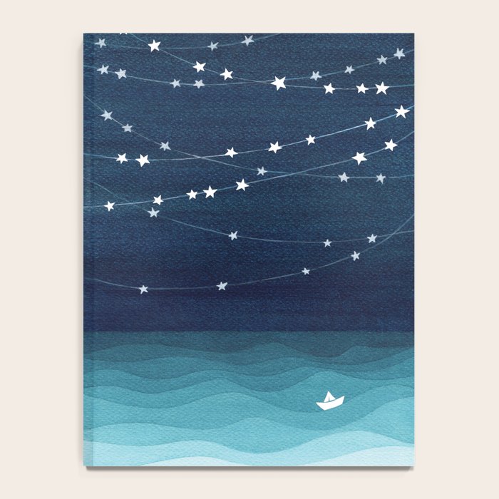 Garlands of stars, watercolor teal ocean Notebook Gallery Image 4