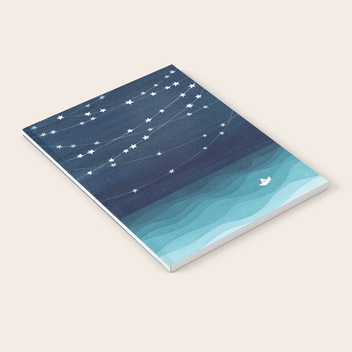 Garlands of stars, watercolor teal ocean Notebook Gallery Image 2