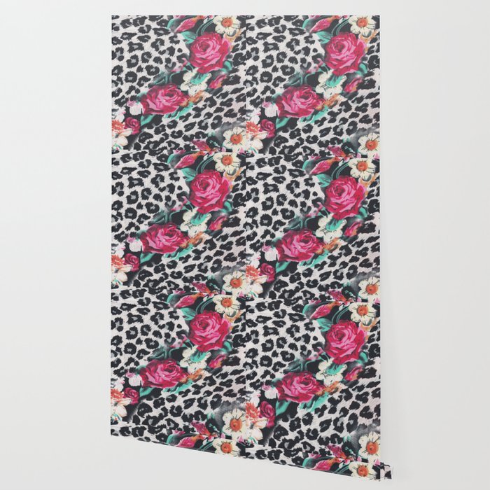 Vintage black white pink floral cheetah animal print Wallpaper Gallery Image 2