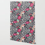 Vintage black white pink floral cheetah animal print Wallpaper Gallery Image 2