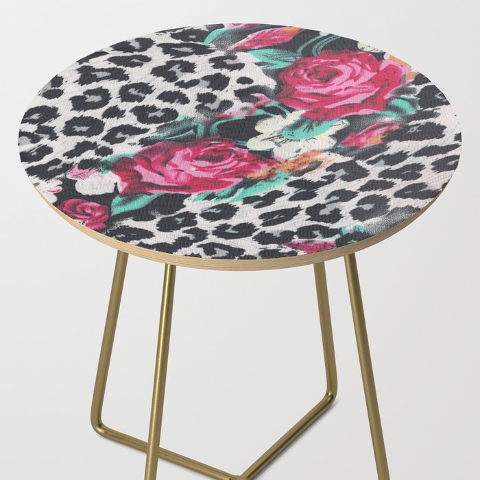 Vintage black white pink floral cheetah animal print Side Table Gallery Image 2