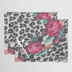 Vintage black white pink floral cheetah animal print Placemat Gallery Image 1