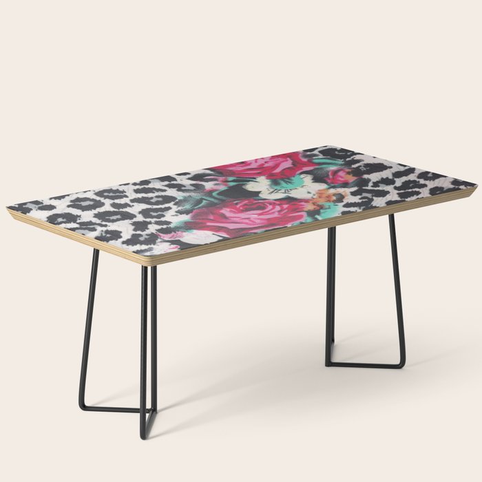 Vintage black white pink floral cheetah animal print Coffee Table Gallery Image 1